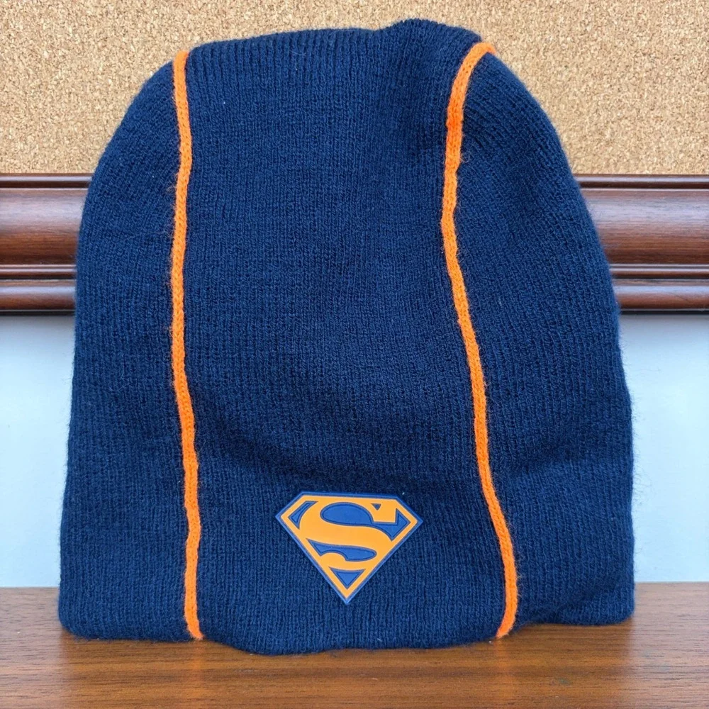 Warner Bros Superman Beanie Youth‎ One Size Blue Orange Vintage 2001 DC Comics